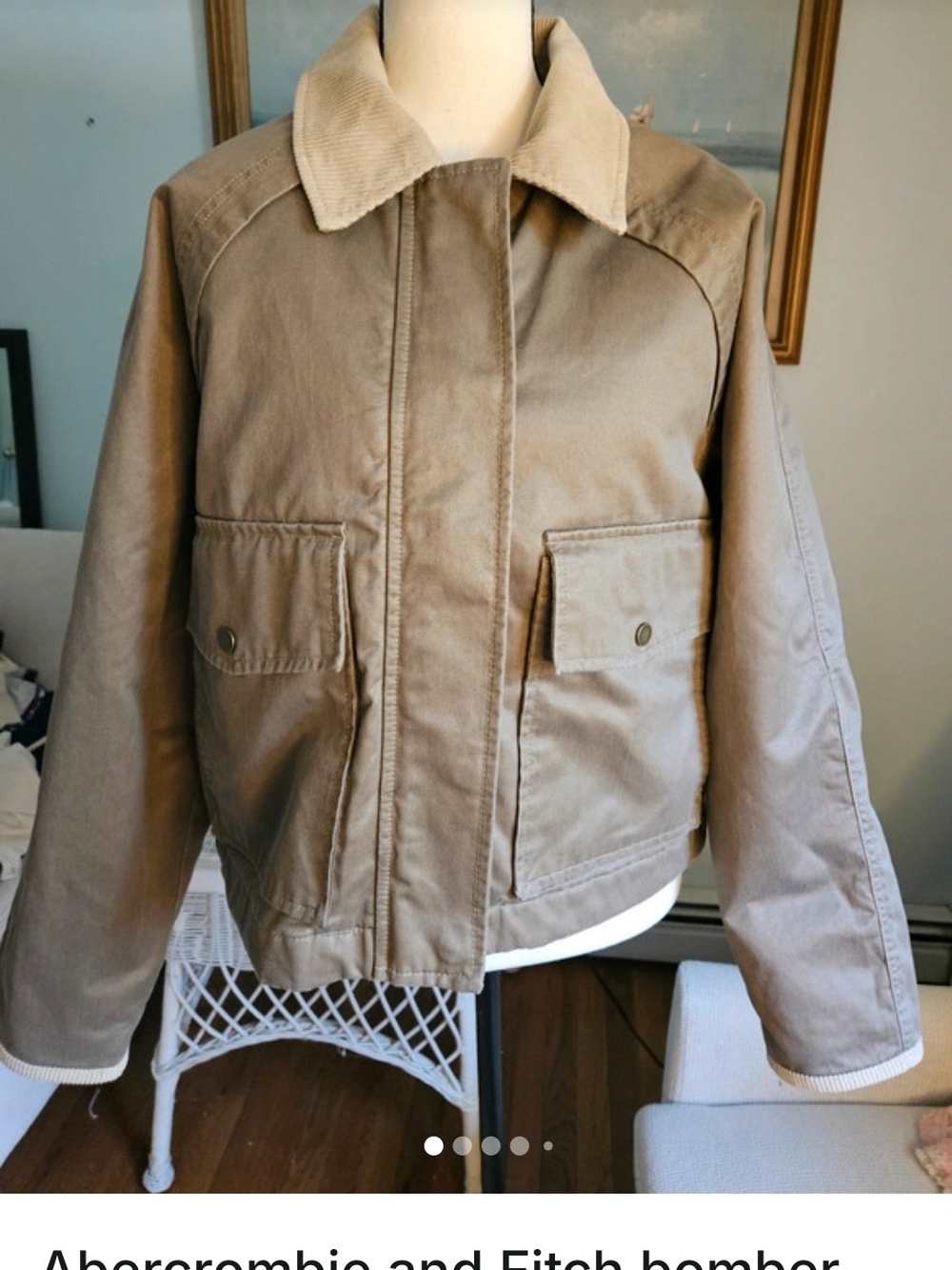Abercrombie & Fitch Beige Cord-Collar Women's Bomber Jacket